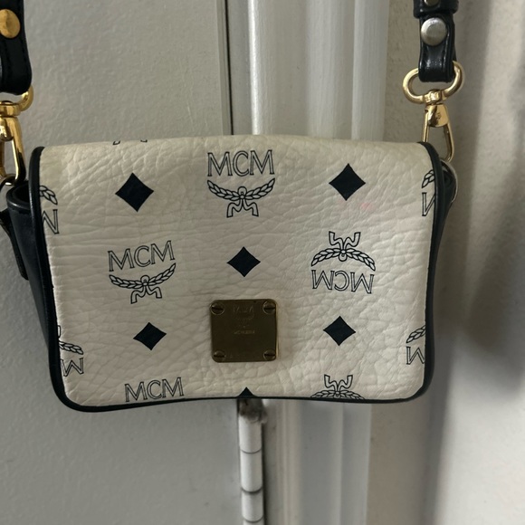 MCM Bags Authentic Mcm Mini Crossbody In Deep Navywhite Visetos And